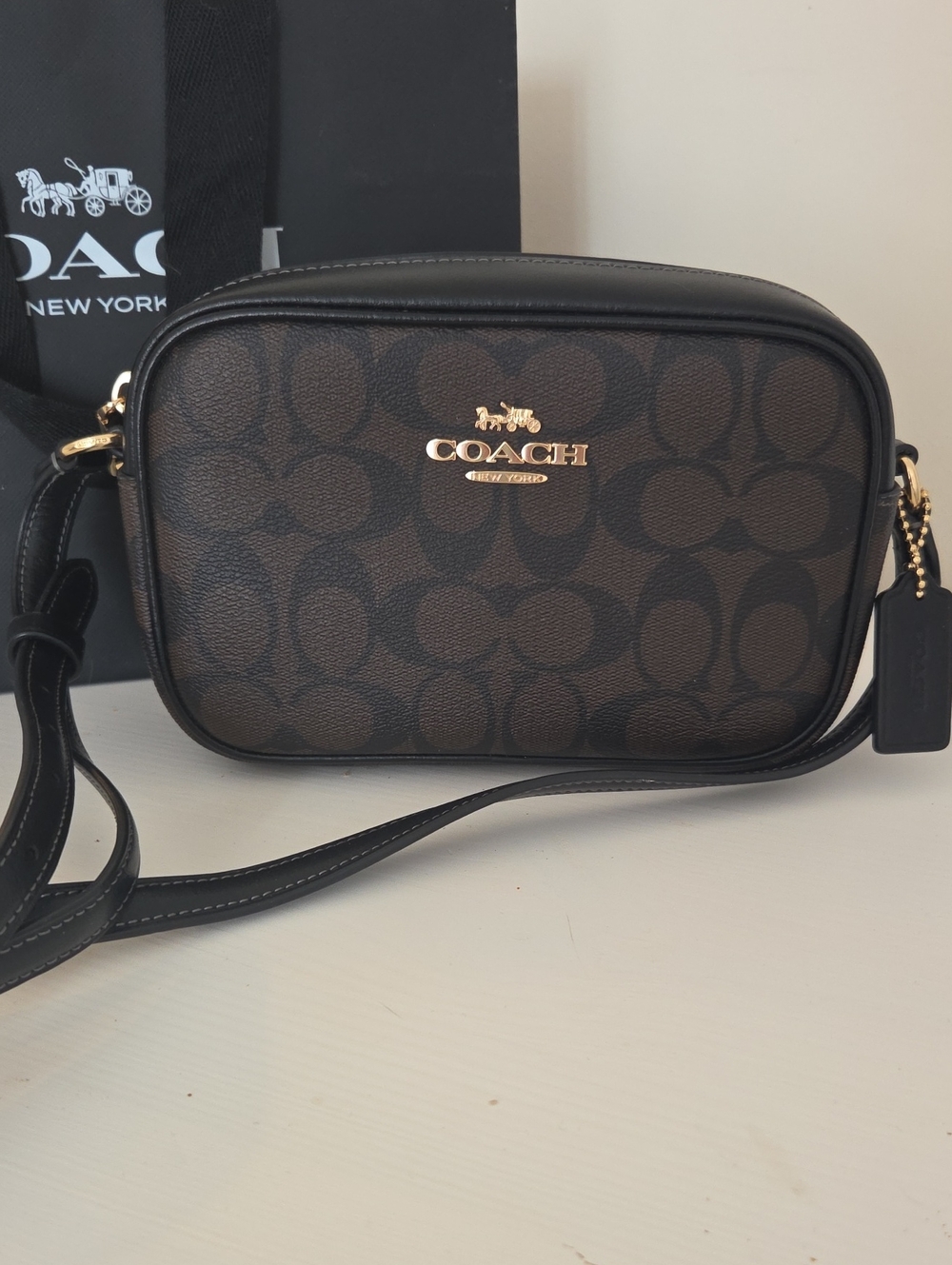 Coach Brown/Black Signature Jamie Mini Camera Crossbody Bag